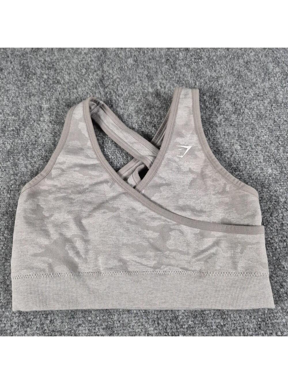 Gymshark Adapt Camouflage Seamless Gray/Beige Sports Bra Women's Medium Gym Fit